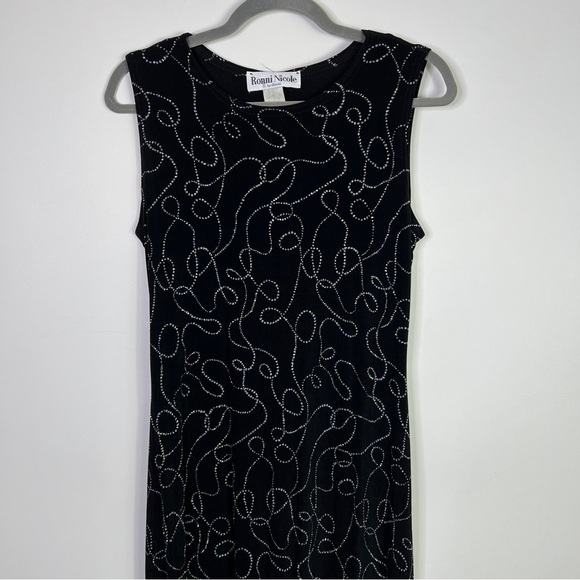Vintage Ronni Nicole By Ouida Black Sparkly Sleeveless Maxi Dress-Size 8 - Picture 4 of 10